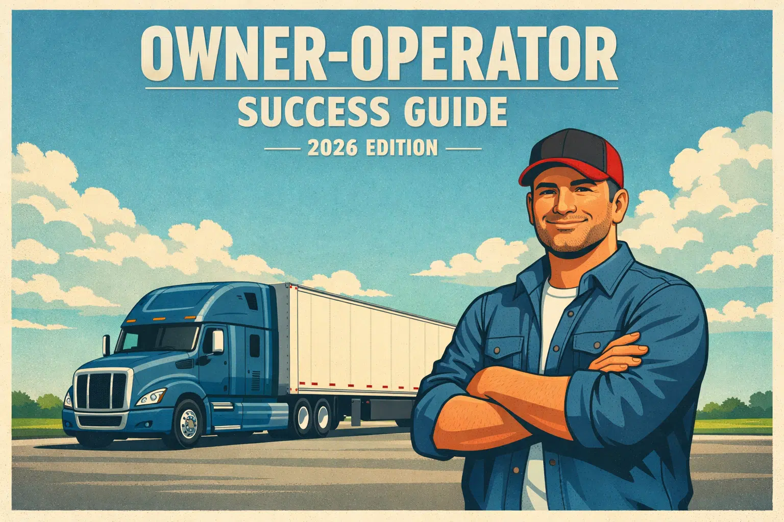 Owner operator success guide cover for 2026 showing a semi truck and confident driver illustration