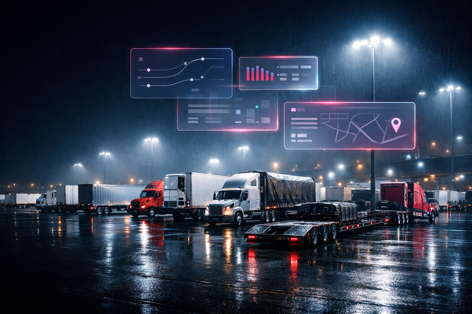FG 2026 dispatch dashboard over truck yard at night